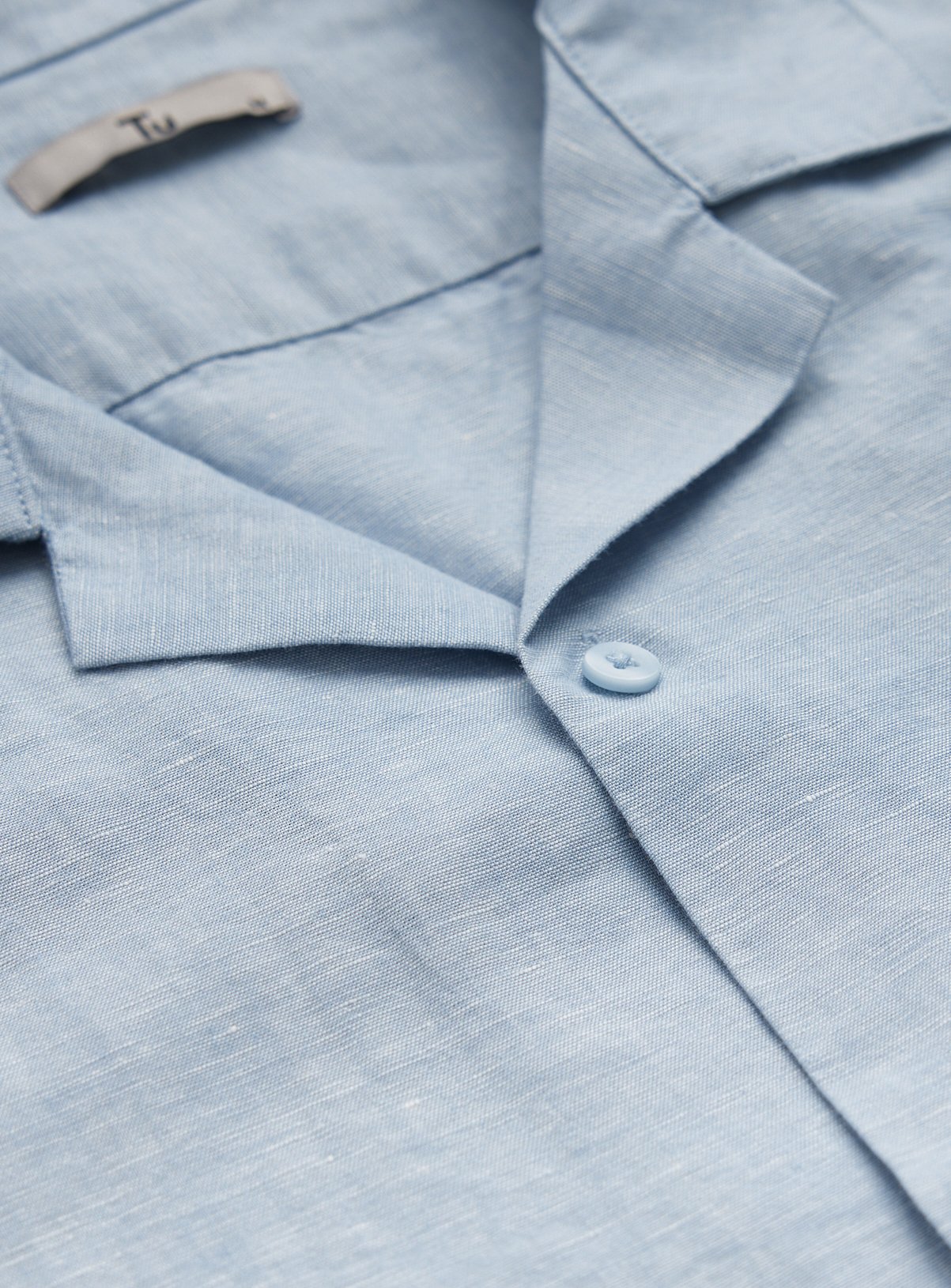 Light Blue Linen Blend Revere Shirt M - Image 4 thumbnail